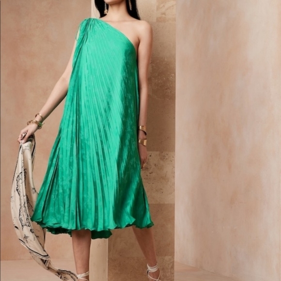 💘 Banana Republic Cabana Green One Shoulder Dress - Picture 3 of 10